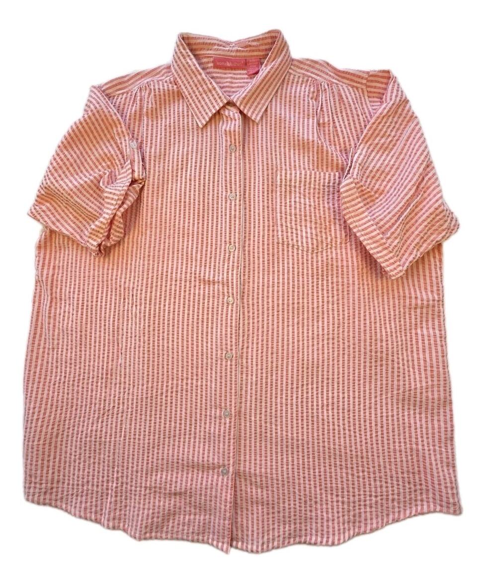 Woman Within Women's 1X Buttoned Down Shirt Light Ruby Stripe Cotton Gingham